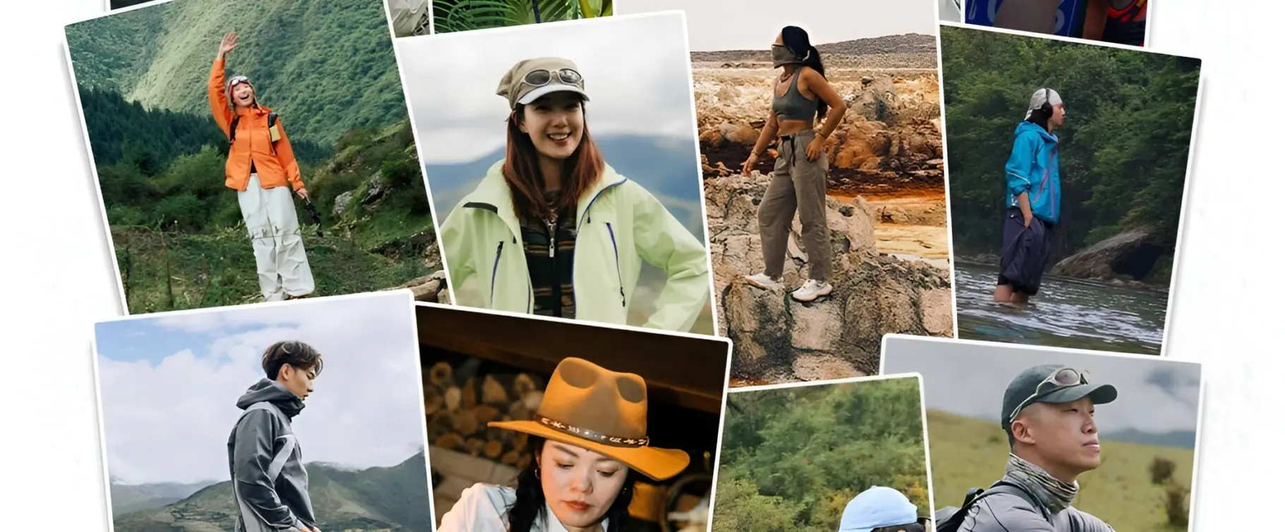Models in technical shells posed against a Sichuan mountain backdrop for the Shanchuanli launch