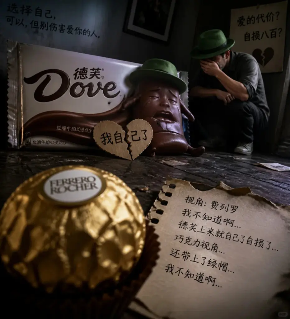 Campaign still from Dove China's Qixi video showing the two male characters