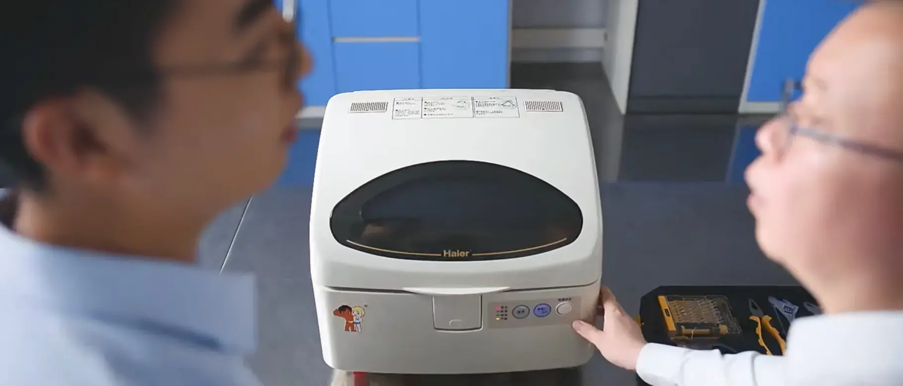 Screenshot of Haier social content showing the 1997 dishwasher repair story