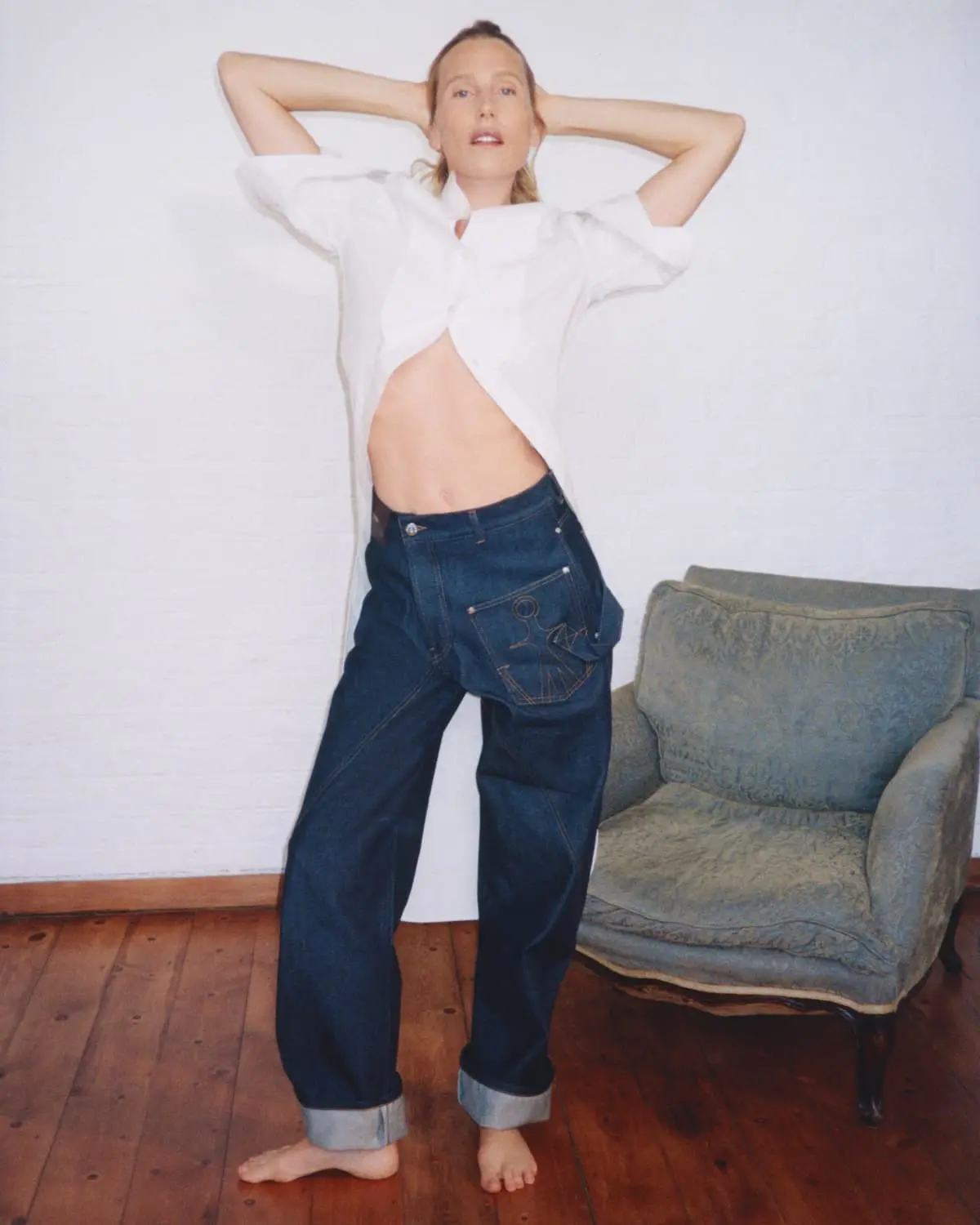 JW Anderson Twisted Denim campaign product image showing twisted-seam denim jeans