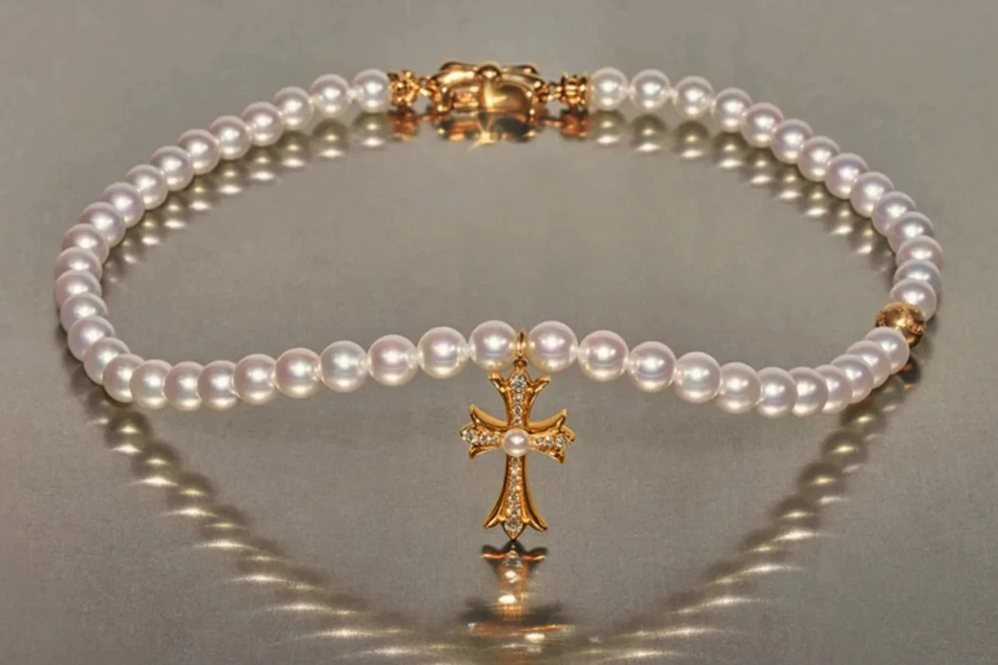 Mikimoto x Chrome Hearts second drop jewelry piece in 22k yellow gold with Akoya pearls