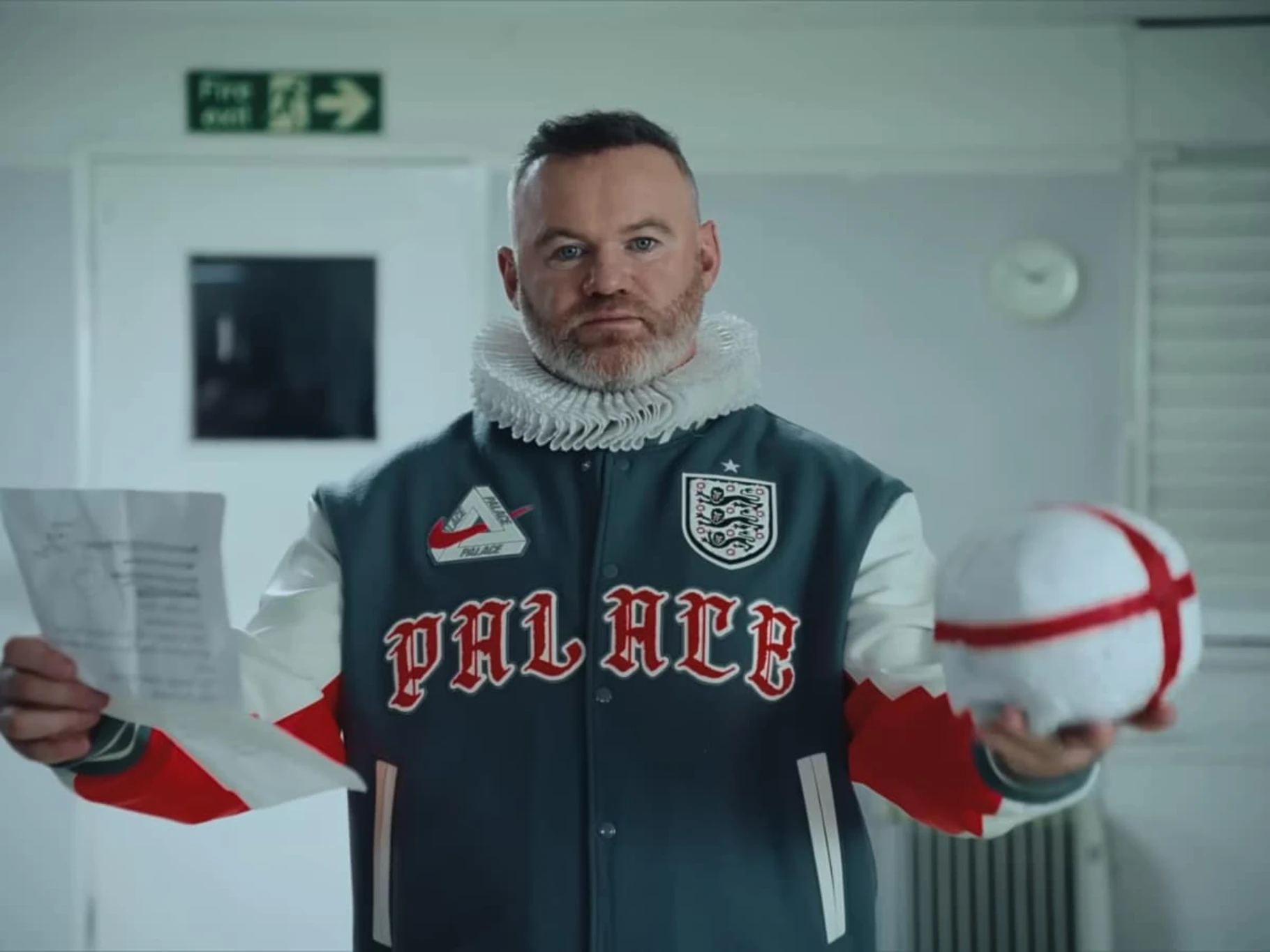 Wayne Rooney in England football kit standing against stark backdrop for Palace x Nike World Cup campaign