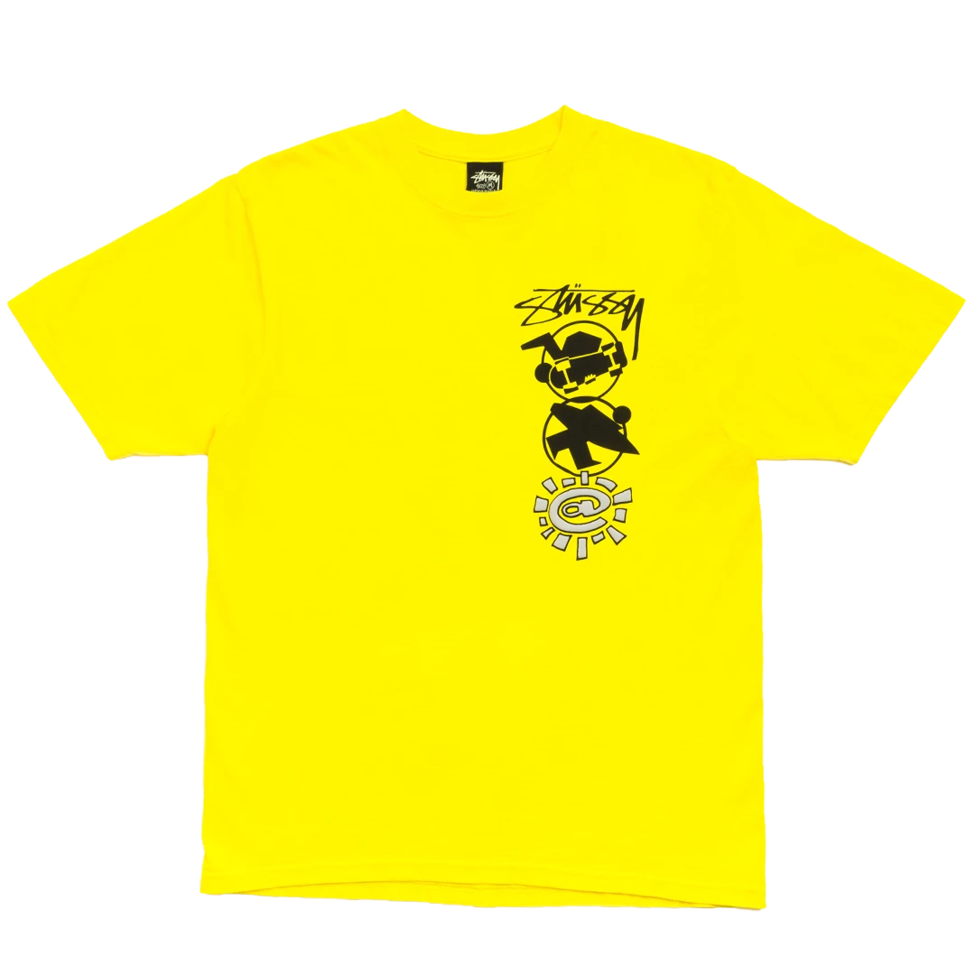 Stussy x Always Do What You Should Do yellow stack tee front